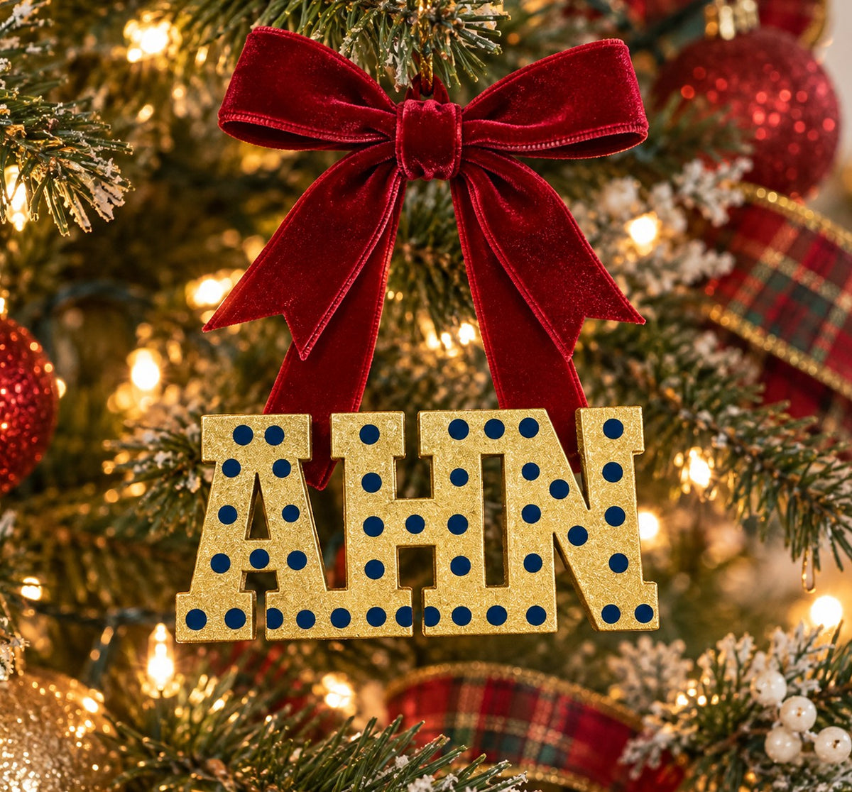 Ornament AHN Block Letter - Red Velvet Ribbon