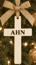 Ornament Wooden Cross - Gold Ribbon
