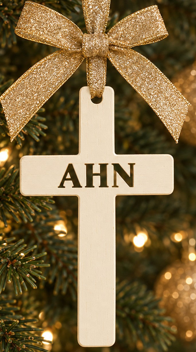 Ornament Wooden Cross - Gold Ribbon