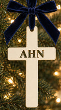 Ornament Wooden Cross - Navy Velvet Ribbon